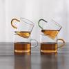 Juego de té de vidrio de borosilicato al por mayor de fábrica, taza de vidrio con asa de color, taza recta con asa pequeña, taza de té, taza de té
