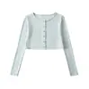 2026 Verão Novo Estilo Americano Cor Sólida Slim Fit Gola Redonda Manga Longa Camiseta, Cardigã Curto para Meninas Descoladas, Top com Proteção Solar para Mulheres