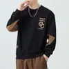 Sudadera de punto con cuello redondo y manga larga para hombre, talla grande, holgada, moderna, casual, algodón, Otoño 2025