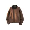 Chaqueta Harrington estilo retro americano, corte holgado para hombre, ropa de trabajo casual, longitud corta, adecuada para parejas