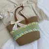 Shuai Mi Home Estilo Férias Artísticas Moda Bolsa de Praia de Ombro Único 2026 Nova Bolsa de Ombro Color Block de Palha Trançada Casual