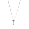 Colar pingente de cruz coração com diamantes coloridos, delicado e requintado, estilo vintage francês, luxo de alta qualidade, corrente elegante para clavícula