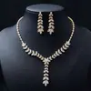 Conjunto de Colar e Brincos Estilo Europeu Cobre Incrustado Zircônia Casamento Noiva Moda Versátil Corrente da Clavícula Joias N414