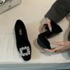 2024 outono e inverno novos sapatos de casamento sapatos de concha strass cabeça quadrada salto grosso rede vermelha sapatos femininos novos sapatos de feijão forrados com lã francesa