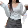 Envío Directo del Fabricante Camiseta de Manga Larga Cuadrada Estilo Chica Picante Otoño e Invierno para Mujer, Camiseta Básica Casual Ajustada Adelgazante