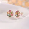 Yilu Plata de Ley S925 Chapado en Oro Rosa Turmalina Moda Fresca Margarita Multifacético Lujo Ligero Pendientes de Botón para el Trabajo Joyería de Plata