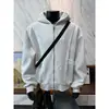 Sudadera con capucha Gris París Corta Wei Yi para Hombre Otoño/Invierno 400g Pesada Dura Cremallera Americana Costuras de Deconstrucción