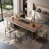 Mesa de Té y Juego de Sillas con Acabado de Madera de Nogal y Encimera de Roca para el Hogar, Mesa de Té Estilo Chino Nuevo, Mesa de Café para Oficina, Sensación de Lujo Ligero de Gama Alta, Encimera Grande