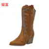 LiuFu 2026 Outono/Inverno Novas Botas Longas de Tamanho Grande para Comércio Exterior, WISH Amazon Botas de Couro Femininas de Cano Médio Europeias e Americanas