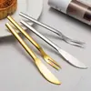 Conjunto de Faca e Garfo para Bolo Lunar de Aço Inoxidável Hotel Restaurante Garfo de Frutas Dourado Garfo de Dois Dentes Garfo Pequeno para Bolo Sobremesa