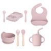 Prato de jantar de silicone para bebê novo de fábrica, conjunto de talheres com ventosa grande, 8 peças, prato de jantar de silicone com tema de carro de desenho animado para crianças