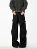 Calça Paraquedas Plissada Grossa com Forro de Lã Estilo Americano, Calça Flare Casual Solta Unissex de Inverno, Calça Social Preta de Alta Qualidade, Tendência