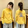 Camiseta Infantil de Manga Longa Escovada 2026 Novo Estilo Meninas Quente Casual Camada Base Térmica Gola Meio Alta Top