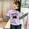 Camiseta de Manga Longa Estilo Coreano para Bebês e Crianças Primavera Outono Nova Chegada Meninas Desenho Animado Algodão Puro Top para Menina Camisa Base Estilosa