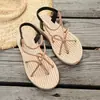 Sapatos Femininos Casuais Elásticos de Praia Transfronteiriços Europeus e Americanos Sandálias de Tira de Corda Trançada Sapatos Baixos Férias 20 Atacado Tamanho Grande