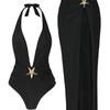 Traje de Baño Dividido Transfronterizo Europeo Sexy Belleza Vestido Dividido para Mujer Halter Sexy Espalda Descubierta Vestido Largo Bikini de Verano