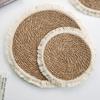 Individual de Mesa de Paja con Borde de Borlas, Grueso, Aislante del Calor, Tapete para Olla de Arena, Redondo, Tejido de Busp y Cuerda de Cáñamo, Individual de Mesa, Tapete para Plato de Mesa de Comedor