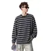 Sudadera con capucha de manga larga a rayas de bloques de color versátil, retro americano adelgazante para hombre, Otoño y Primavera, Camisa Base Suelta de Marca de Moda