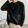 [Essencial de Outono] Camiseta Masculina Lisa Versátil de Corte Solto com Gola Redonda e Manga Longa, Top Casual Tendência de Marca para Outono