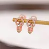 Brincos de Prata Esterlina S925 Banhados a Ouro Rosa com Turmalina Colorida, Formato de Círculos Entrelaçados, Brincos de Luxo Leve, Venda por Atacado