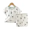 Conjunto Infantil Verão Meninas Meninos Bebê Fino Ar Condicionado Calça Bermuda Manga Curta Roupa de Casa Conjunto de Roupa Externa