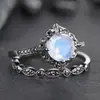 Anillo Femenino Explosiones Transfronterizas Sanjie Joyería Creativa de Samurái Negro Anillo de Pareja Anillo Sencillo de Flor de Piedra Lunar Fabricantes