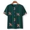 Traje de verão para avós de mulheres de meia-idade e idosas, roupas de algodão e seda para mães idosas, blusa de manga curta para idosos, conjunto de duas peças