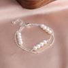 Perla Natural Retro Artístico Combinable Moda Viajero Pulsera de Perlas de Agua Dulce Doble Capa Diseño Original Personalidad