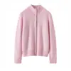 Nuevo cárdigan de cachemir para mujer Otoño e Invierno 2025, cuello alto medio, engrosado, moderno, versátil, suéter casual elegante