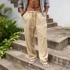 2026 Europeu e Americano Transfronteiriço Amazon Verão Respirável Algodão e Linho Masculino Solto Casual Esportivo Linho Calça Reta