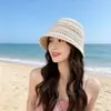 Sombrero de Sol de Paja Tejida Hueca Estilo Coreano de Verano para Mujer, Plegable, Sombrero de Pescador para Sol al Aire Libre en la Playa y la Costa