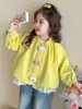 Chicas Primavera y Otoño 2026 Nueva Elegante Chaqueta de Béisbol de Encaje de Dibujos Animados Estilo Coreano Abrigo Top Tendencia
