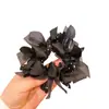 Scrunchie Preto com Bolinhas Brancas Estilo Coreano com Fita de Rede, Novo Acessório de Cabelo, Estilo Despojado, Prendedor de Coque de Alta Qualidade