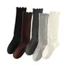 Calcetines holgados para mujer con zapatos de cuero pequeños, talla grande, pierna gruesa, encaje, adelgazantes, primavera y otoño, calcetines de tubo largo, color café, estilo moderno