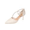 Sapatos de Salto Agulha Franceses 2024 Verão e Outono Nova Moda Sandálias Vazadas com Strass de Salto Agulha Apontado Salto Alto