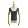 Bt811-26 Estilo Nuevo de Primavera Estilo Europeo y Americano Deseo Puro Sexy Grande Redondo Cuello Redondo Manga Corta Elástico Ajustado Delgado Camiseta