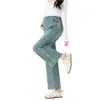 8526 jeans de maternidad, colección primavera/verano, diseño que alarga las piernas, largo cropped, cordón lateral, estilo pierna recta, pantalones casuales de pierna ancha
