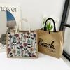 Bolsa de Lona Personalizada Bolsa de Mão Estampa de Letras Bolsa Feminina Algodão Linho Estampa Bolsa de Almoço Grande Capacidade Atacado