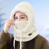 Gorro grueso de forro polar para invierno con polaina integrada y protección para los oídos, gorro de algodón a prueba de viento para mujer, accesorio cálido para ciclismo