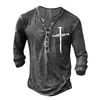 Camiseta de Manga Larga para Hombre de Comercio Exterior Europeo y Americano Transfronterizo Modelo Más Vendido con 7 Botones y Estampado Digital 3D Moda Casual Ropa para Hombre