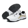 Sapatos de golfe para casais, masculinos e femininos, com botões giratórios, sapatos de golfe profissionais, sapatos esportivos nas cores branco, azul, platina e preto
