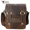 Bolsa de Ombro de Couro Crazy Horse Retrô Europeia e Americana Personalizada pelo Fabricante, Bolsa Transversal Pequena Moderna de Rua, Couro de Vaca de Primeira Camada, Bolsa Masculina