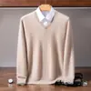 Suéter de cachemira con cuello en V para hombre, nuevo estilo otoño/invierno, suéter de punto casual de negocios de manga larga, suéter de cachemira, disponible para dropshipping