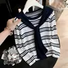 Conjunto de Duas Peças Tricô Vintage com Listras de Manga Longa e Xale para Mulheres Outono/Inverno 2026