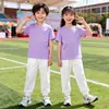 Conjunto de Pantalones Largos de Verano para Estudiantes de Primaria y Jardín de Infancia, Conjunto de Dos Piezas, Camiseta de Algodón Puro de Manga Corta de Color, Pantalones Blancos