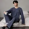 Pijama de hombre para primavera y otoño, conjunto casual de manga larga de algodón puro, nueva colección de otoño 2026, talla grande, se puede usar como ropa exterior, conjunto de ropa de estar para hombre