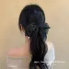 Presilha de rabo de cavalo com laço de rede preto estampado estilo coreano para penteado semi-preso na parte de trás da cabeça, acessório de cabelo elegante e sofisticado
