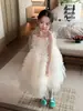 Vestido de Tule para Meninas 26 Verão Novo Estilo Regata Infantil Vestido Longo Versátil Moda Alça Vestido Princesa Bufante
