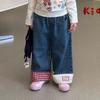 Ropa Infantil Hermana Pequeña Otoño Nuevo Estilo Versión Coreana Niñas Dibujos Animados Graffiti Falso Dos Piezas Camiseta Jeans Rectos de Cuadros