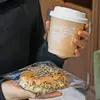 Copo de Café Descartável com Tampa, Embalagem para Viagem Comercial, Copo Especial para Bebidas Quentes, Copo de Papel para Leite com Chá Impresso em Polpa de Bambu, Personalizado
